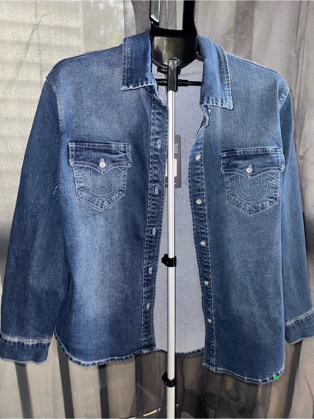True Religion Brand Jeans Back Graphic Denim Button-Down Shirt NWT